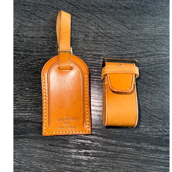 Authentic Louis Vuitton Vachetta Leather Name Luggage Tag And Poignet Set SN913 - Picture 1 of 4